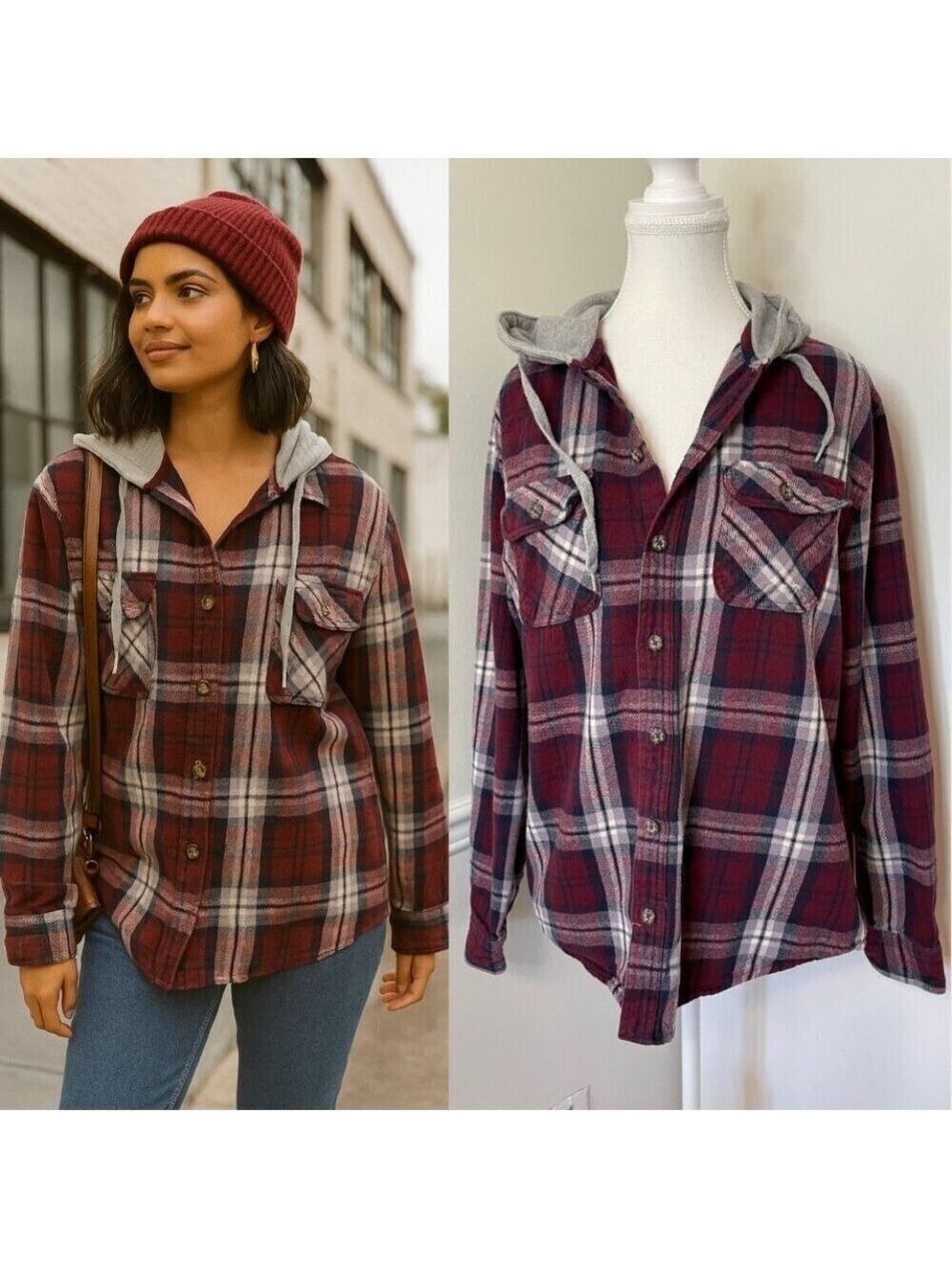 Aeropostale Flannel Plaid Button Shacket Sweater L